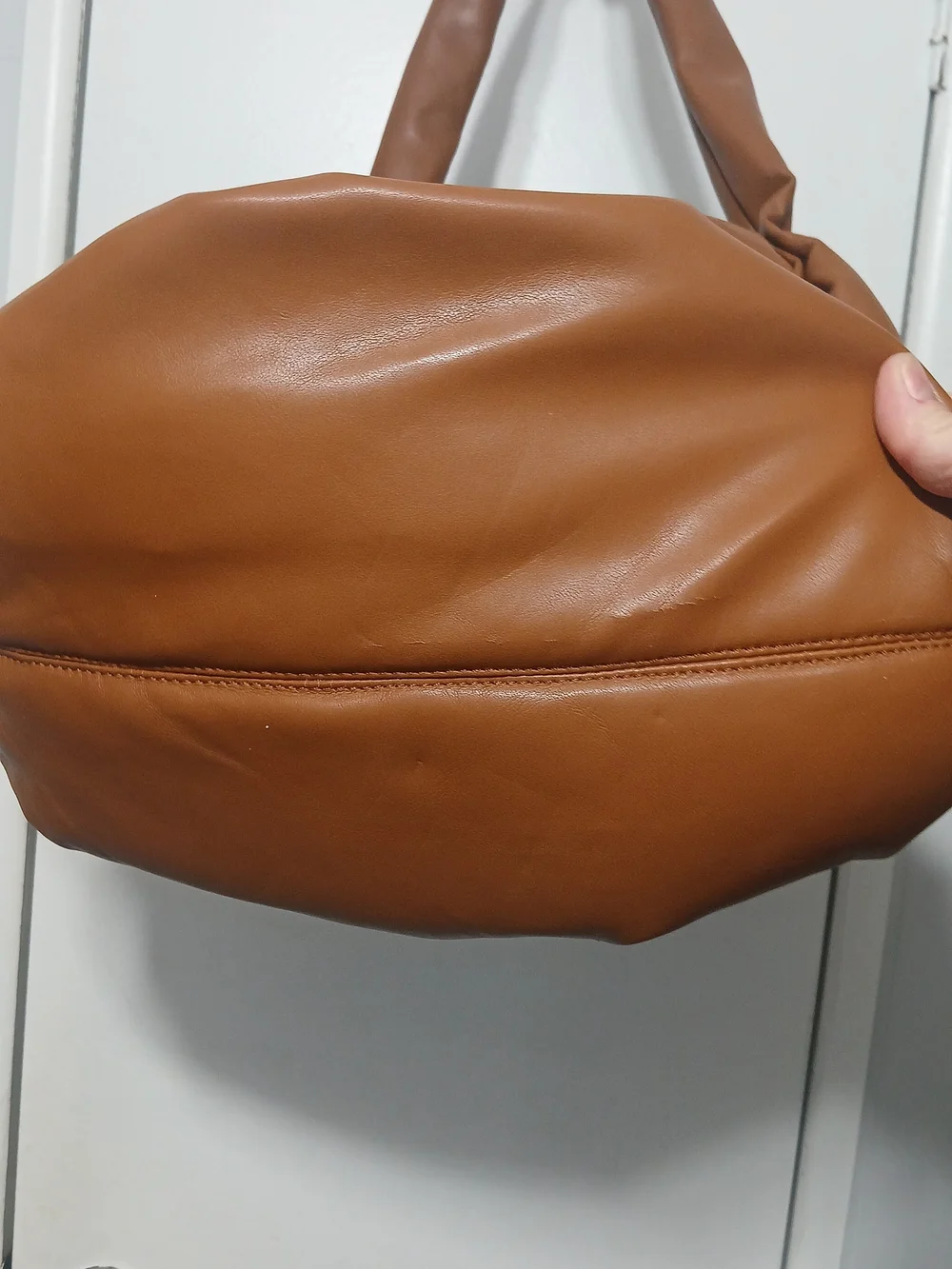 Slouchy Knot-Handle Hobo Bag in Cognac Brown